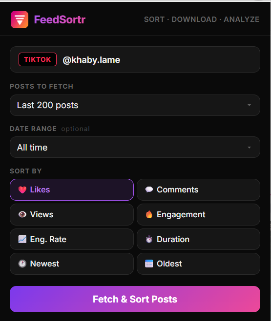 Instagram sort extension chrome popup settings displaying limits and filters
